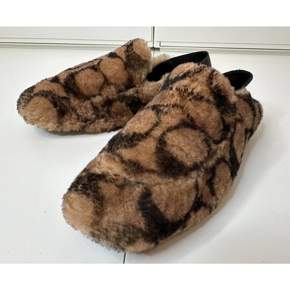 Coach Holly Signature Shearling Loafers Slipper Saddle Size 8 MSRP $275.00 - Picture 1 of 9